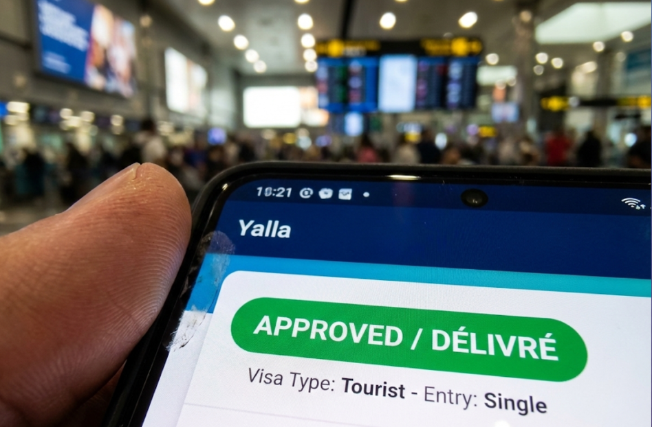 Close up of a smartphone screen showing the "Approved" status on the AFCON Yalla Visa app.